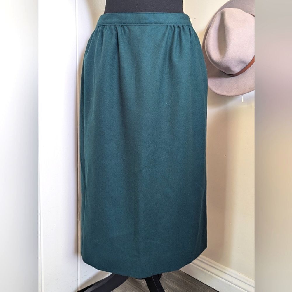 Pendleton Petite Bistro Green Virgin Wool Skirt 12 Vintage 80s Whimsigoth